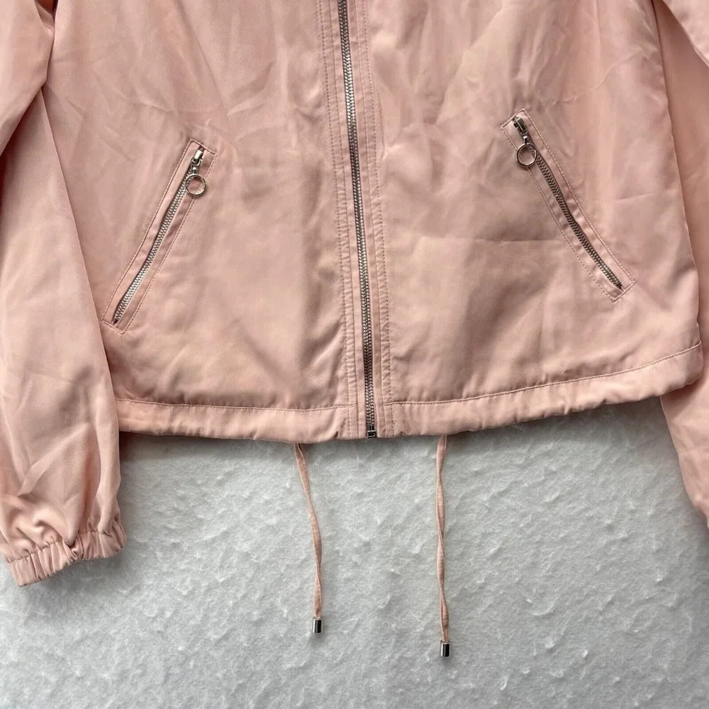 Forever 21 Jacket Women's Sz S Light Pink Full Zip Hooded Drawstring Long Sleeve - Picture 8 of 12